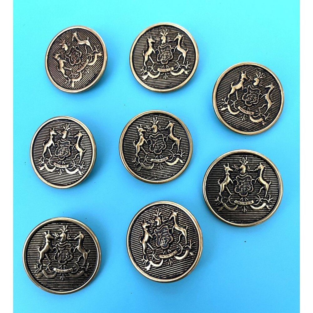 Set Of 8 Brass & Copper "Honor" Coat Of Arms Buttons